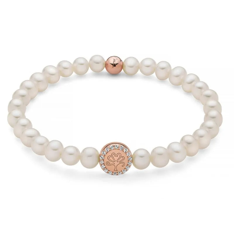 Bracciale Miluna Donna Argento18 KT Placcato Oro Rosa Perle 5,5-6 Albero Vita Topazi _PBR3504R