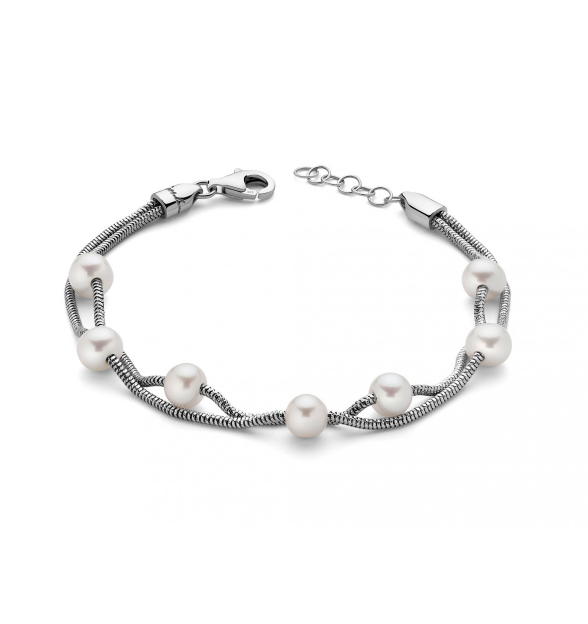 Bracciale Miluna Donna Argento925 Doppio Filo Perle Bianche 6,5 -7 mm _PBR2832