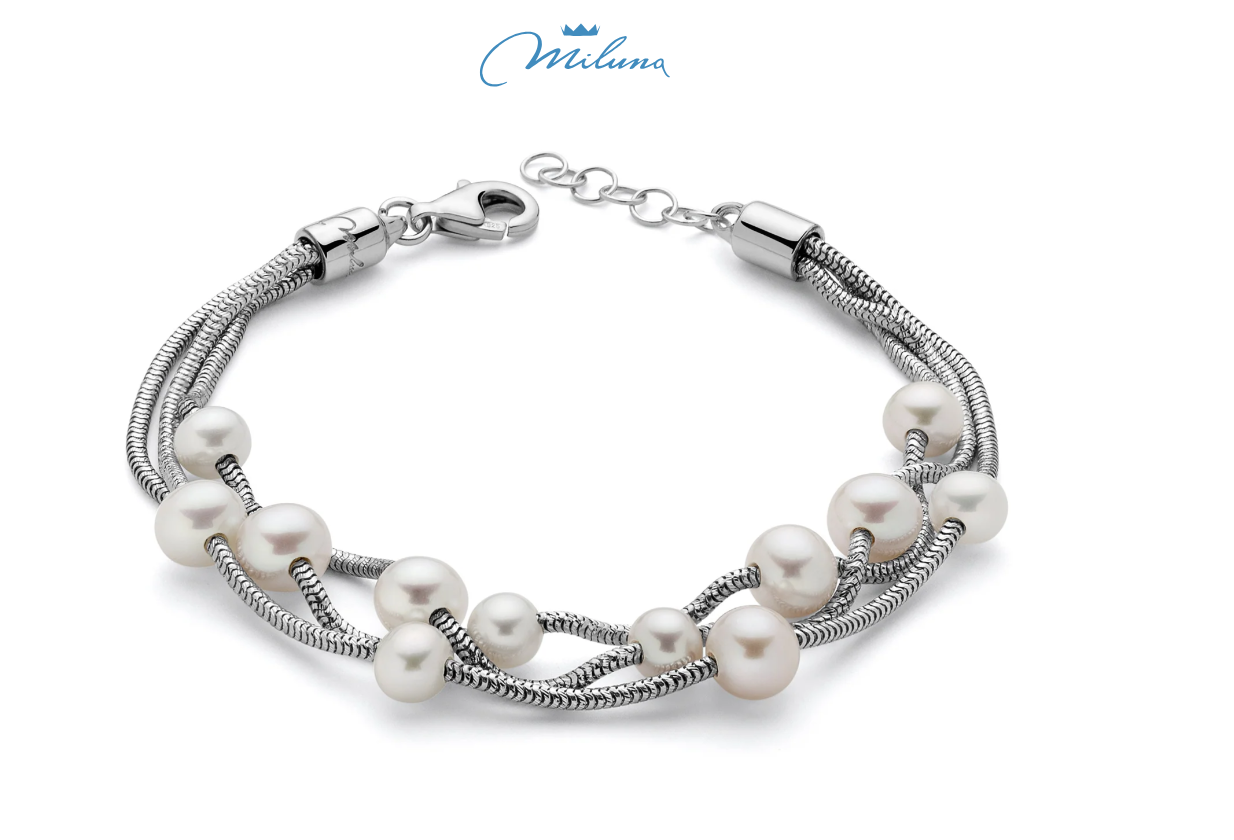 Bracciale Miluna Donna Argento925 Tre Fili Perle Bianche 5,5-6-6,5-7 mm _PBR2833