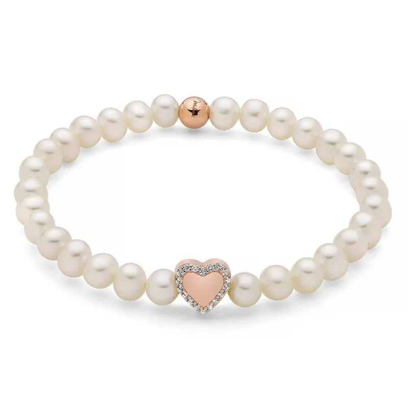 Bracciale Miluna Donna Argento 18 KT Placcato Oro Rosa Perle 5,5-6 Cuore Topazi _PBR3505R