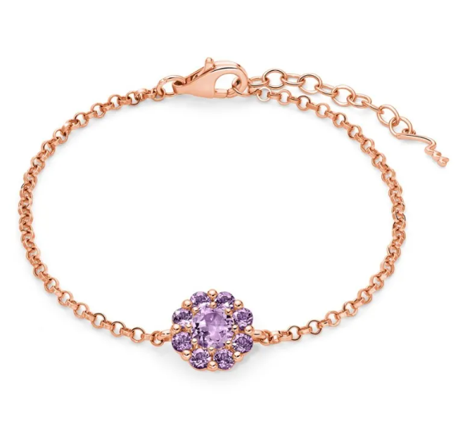 Bracciale Miluna Donna Argento 925 Placc. Oro Rosa Ametista Viola _BRD994