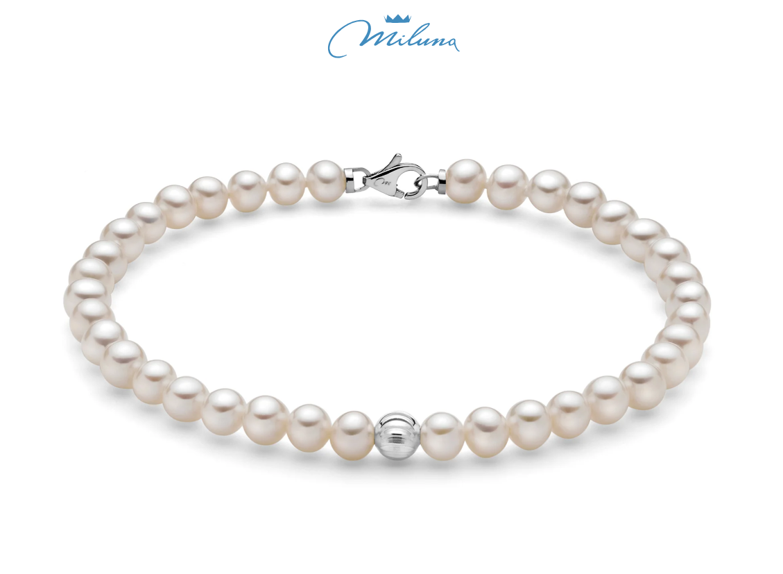 Bracciale Miluna Donna Sfera Intagliata Oro bianco 18 KT Perle Coltivate 4,5-5 _PBR3368