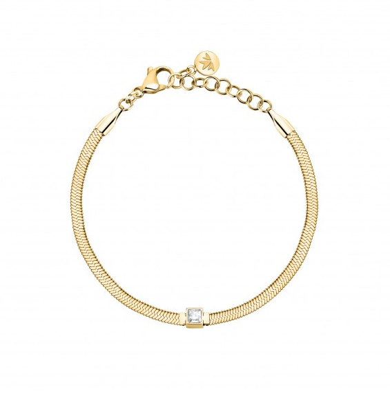 Morellato Damen-Armband, Stahl, flaches Netz, Gold, zentraler weißer Kristall _SAVY36