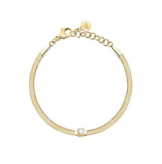 Bracciale Morellato Donna Acciaio Maglia Piatta Gold Cristallo Bianco Centrale _SAVY36