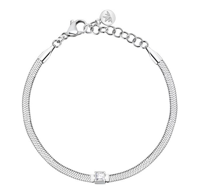 Morellato Damenarmband mit flachem Stahlglied und weißem Kristall in der Mitte _SAVY35