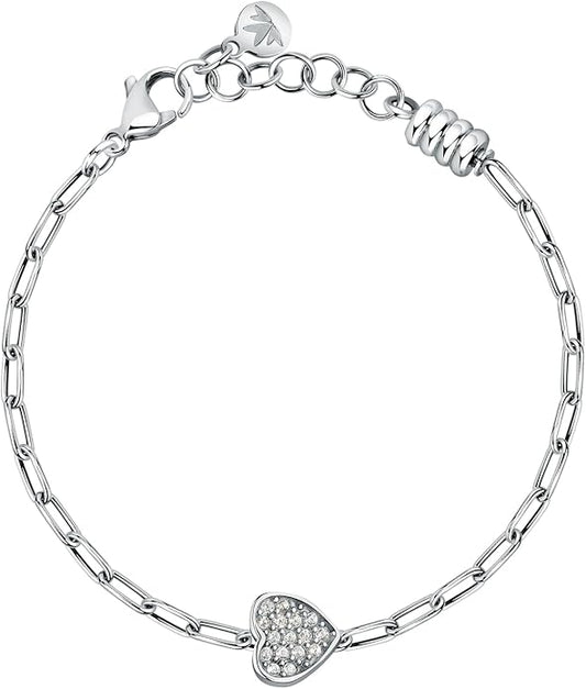 Bracciale Morellato Donna Acciaio Silver Catena Cuore Cristalli Drops _SCZ1344