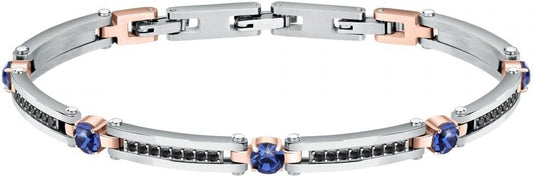 Bracciale Morellato Uomo Acciaio Bicolor Zirconi Blu e Neri _SABH23