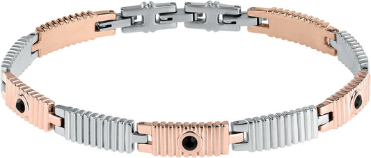 Bracciale Morellato Uomo Acciaio Maglia Oro Rosa E Silver Cristalli Neri _SABH30