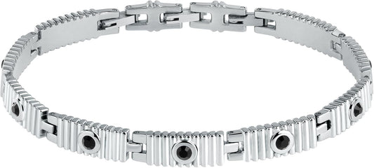 Bracciale Morellato Uomo Acciaio Maglia Silver Cristalli Neri _SABH31