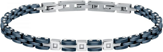 Bracciale Morellato Uomo Acciaio e Ceramica Blu n. 3 Diamanti  _SAUK04