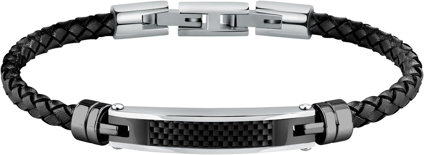 Bracciale Morellato Uomo Pelle Nera Centrale Acciaio _SQH59