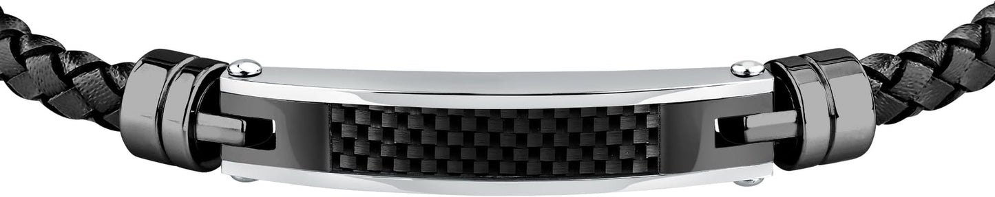 Bracciale Morellato Uomo Pelle Nera Centrale Acciaio _SQH59