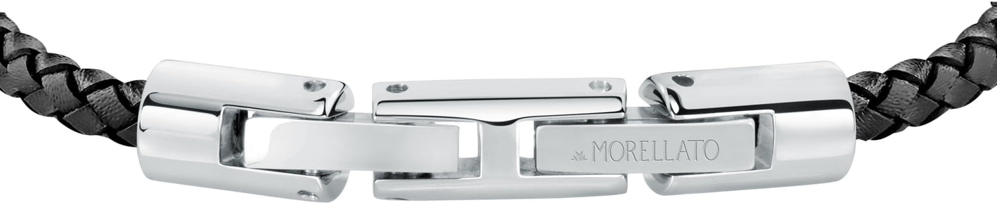 Bracciale Morellato Uomo Pelle Nera Centrale Acciaio _SQH59
