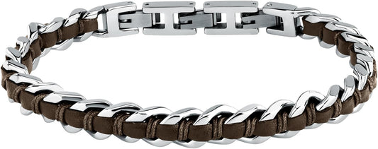 Bracciale Sector No Limits Uomo Acciaio Argentato Inserto Pelle Marrone _SZV123