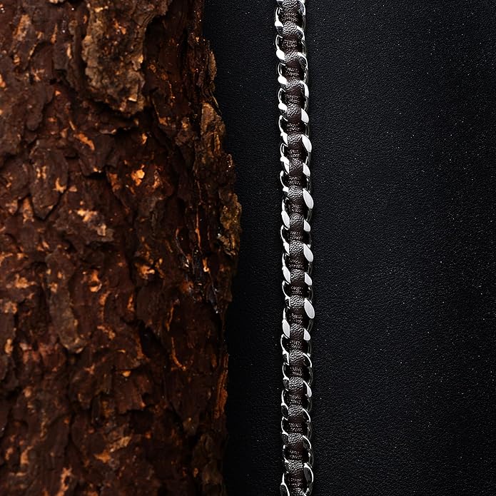 Bracciale Sector No Limits Uomo Acciaio Argentato Inserto Pelle Marrone _SZV123