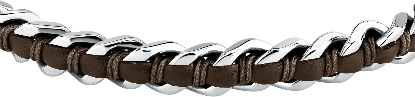 Bracciale Sector No Limits Uomo Acciaio Argentato Inserto Pelle Marrone _SZV123