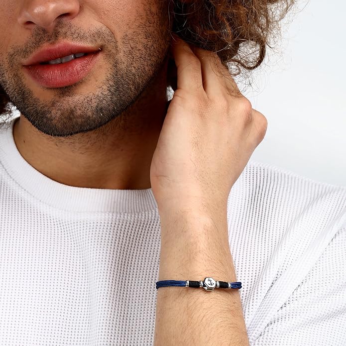 Bracciale Sector No Limits Uomo Corda Blu Nero Centrale Acciaio Ancora _SAGJ33