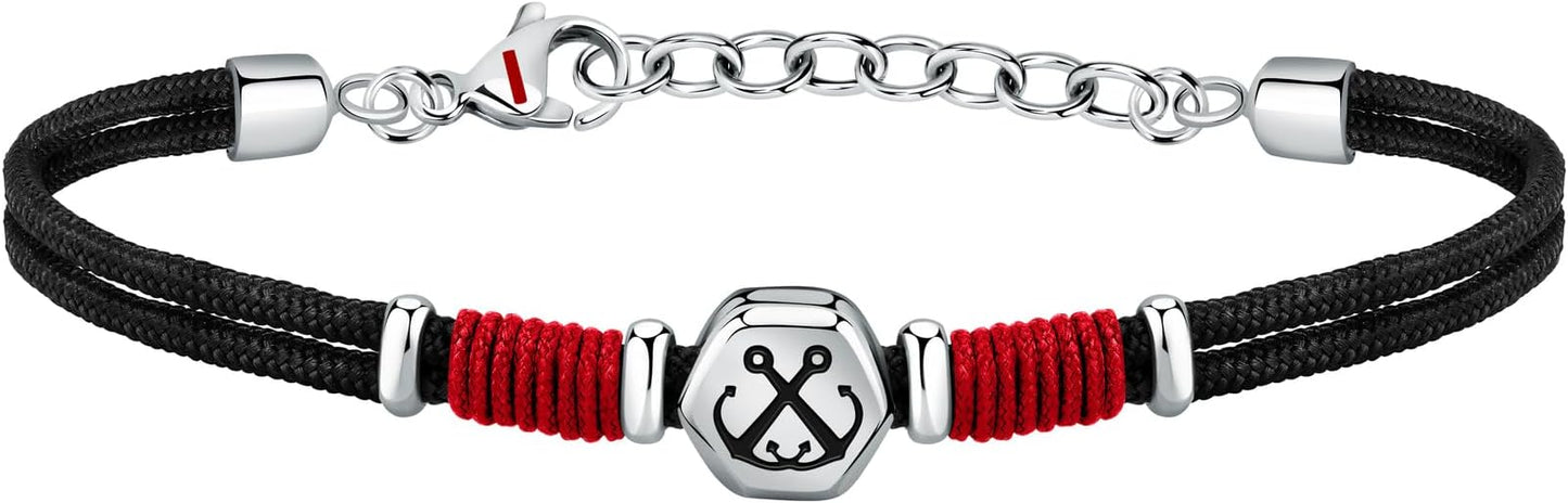 Sector No Limits Herrenarmband mit schwarzem und rotem Seil und zentralem Marinestahl _SAGJ32