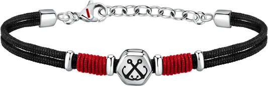 Bracciale Sector No Limits Uomo Corda Nero e Rosso Centrale Acciaio Marine _SAGJ32