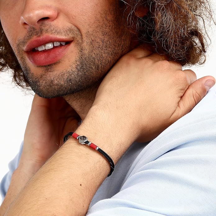 Sector No Limits Herrenarmband mit schwarzem und rotem Seil und zentralem Marinestahl _SAGJ32