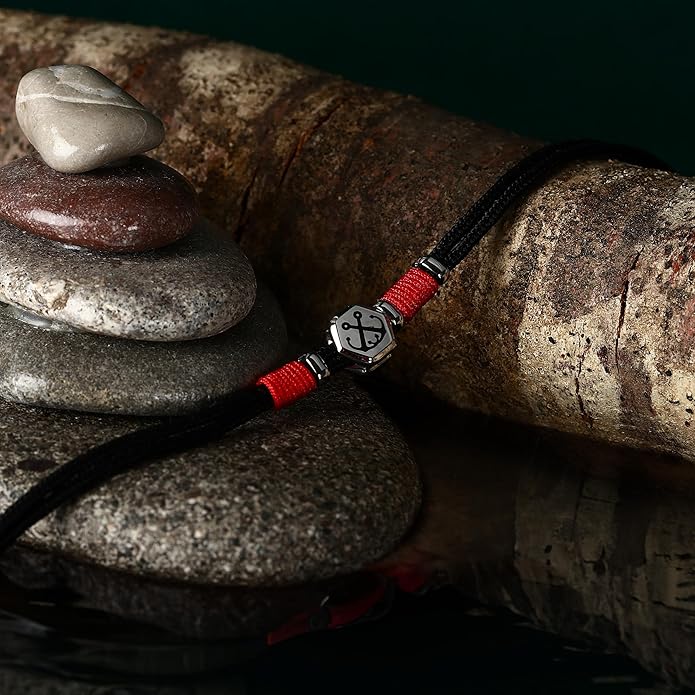 Sector No Limits Herrenarmband mit schwarzem und rotem Seil und zentralem Marinestahl _SAGJ32