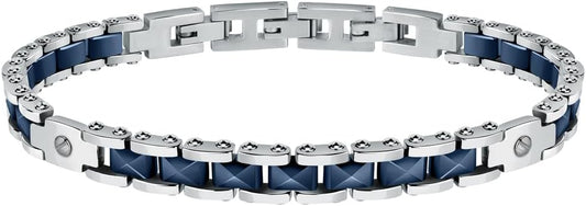 Bracciale Sector Uomo Acciaio Argentato Inserti Ceramica Blu _SAFR31