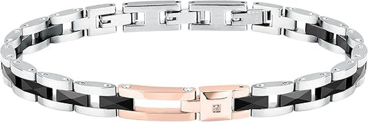 Bracciale Sector Uomo Acciaio Silver e Rose Gold Ceramica Nera Diamonds _SAFR47