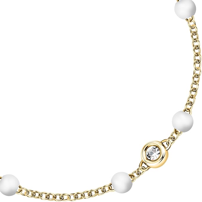 Superga x Morellato Damenarmband aus Gold, Stahl, weißen Silikonperlen und Kristall _SAXR03