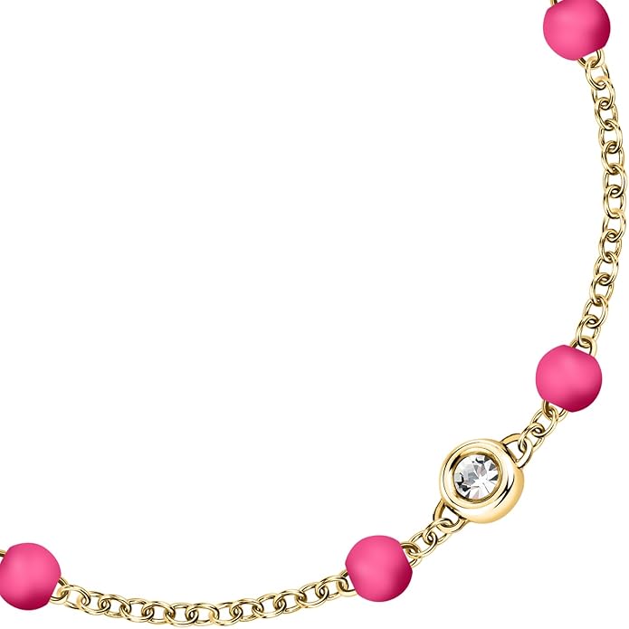 Superga x Morellato Damenarmband aus Gold, Stahl, fuchsiafarbenen Silikonperlen und Kristallen _SAXR01