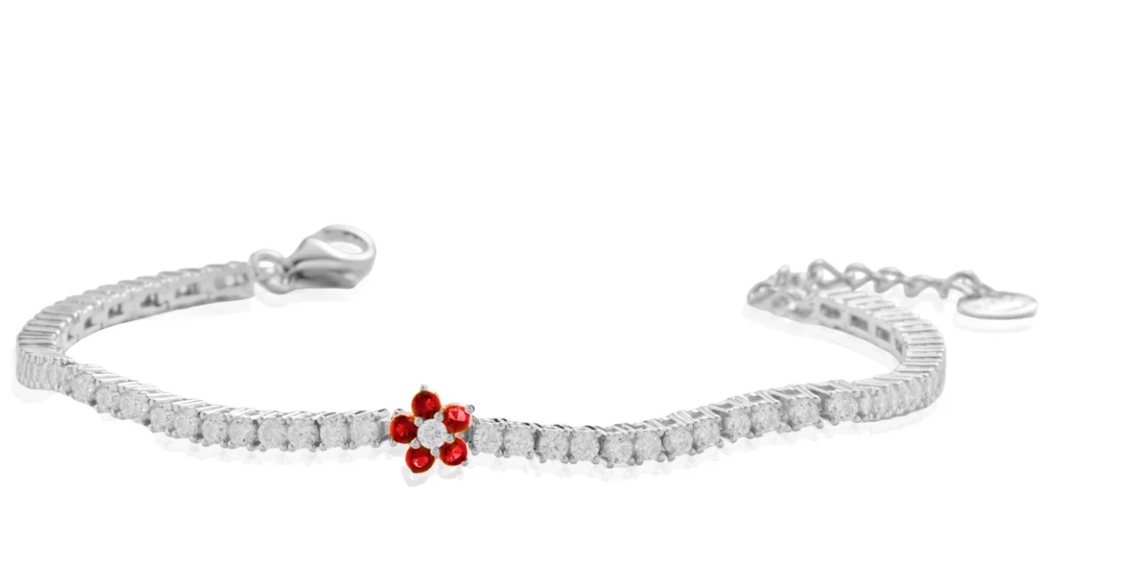 Bracciale le Scritte dell'Amore Donna Argento 925 Modello Tennis Fiore Rosso _LSB31
