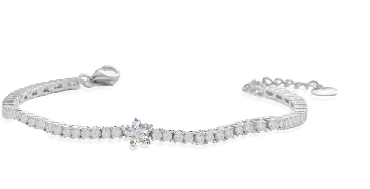 Bracciale le Scritte dell'Amore Donna Argento 925 Modello Tennis Fiore Cristal _LSB30