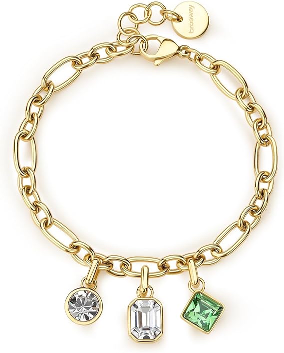 Brosway Bracciale Donna Acciaio Dorato pendenti Cristalli Bianco e Verde _BYM196