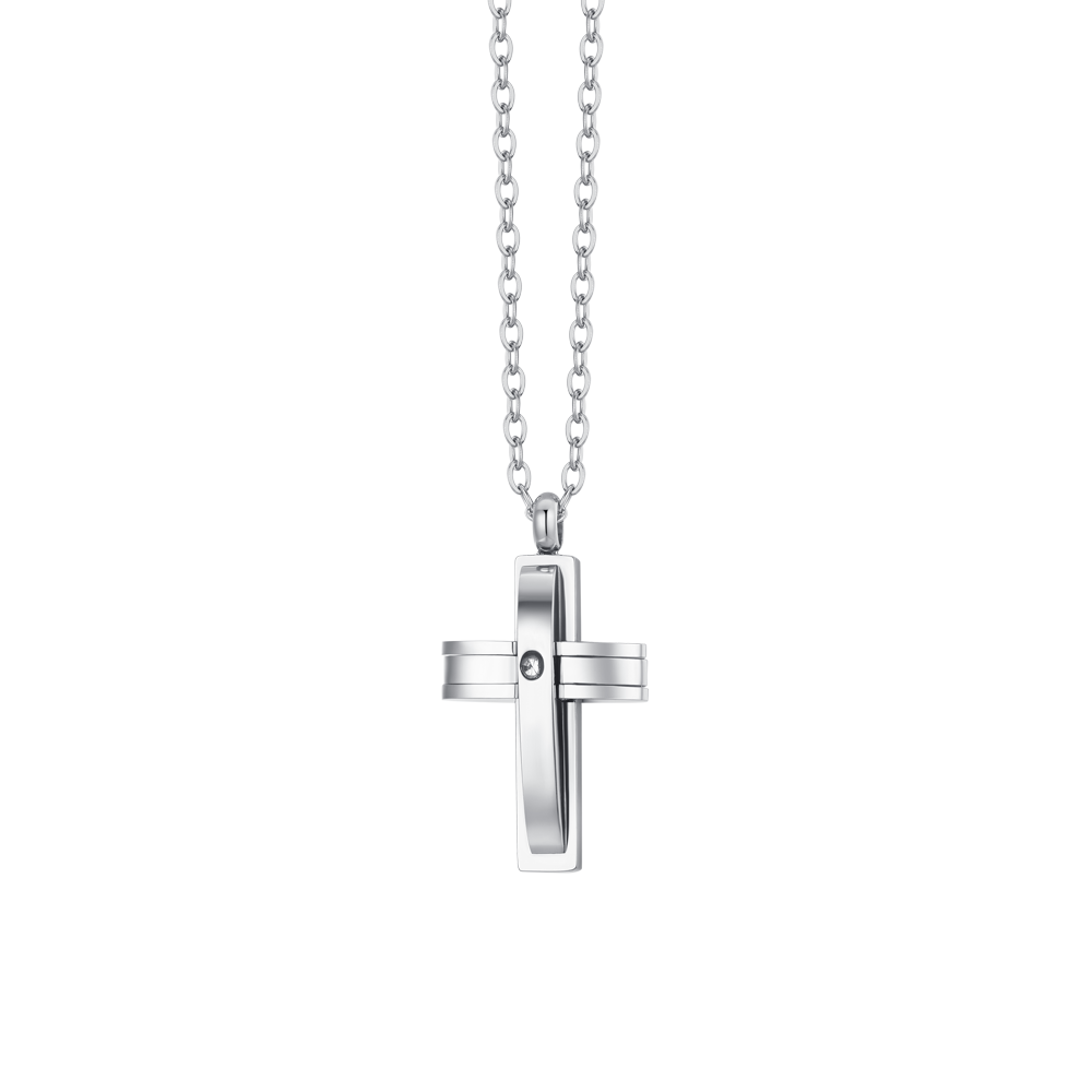 Collana Luca Barra Uomo Acciaio Croce e Zirconi _CA503