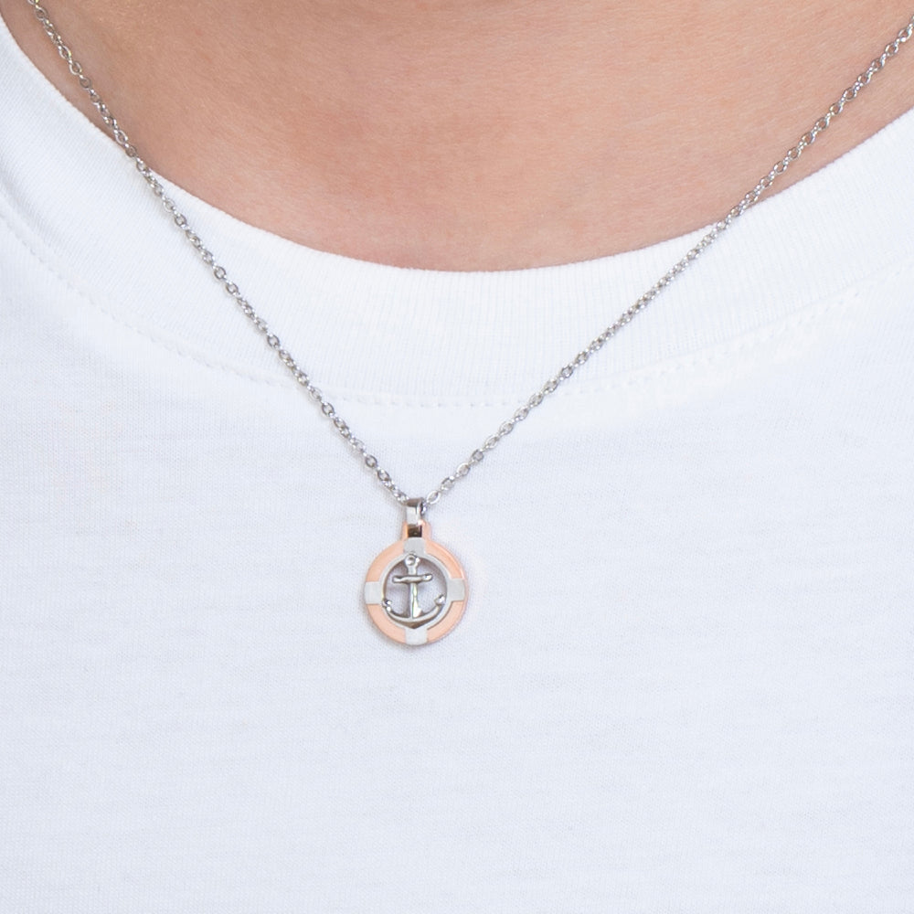 Collana Luca Barra Uomo Acciaio Pendente Ancora Rosa Gold _CA520