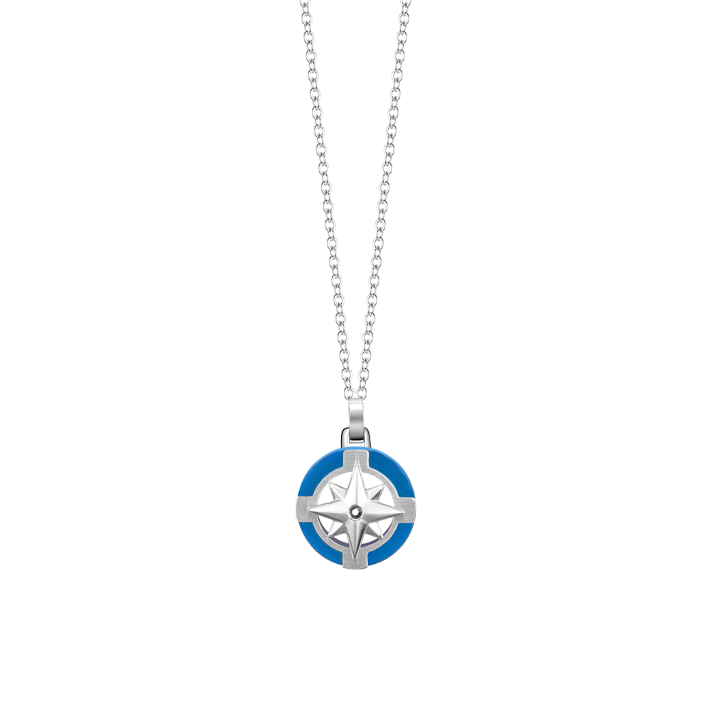 Collana Luca Barra Uomo Acciaio Pendente Rosa dei Venti Dettaglio Blu _CA522