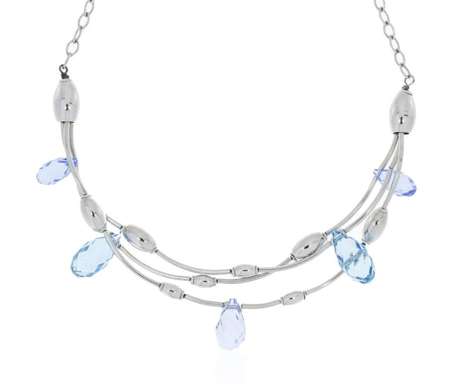 Collana Boccadamo Donna Argento Cristalli Goccia Azzurro _GR228