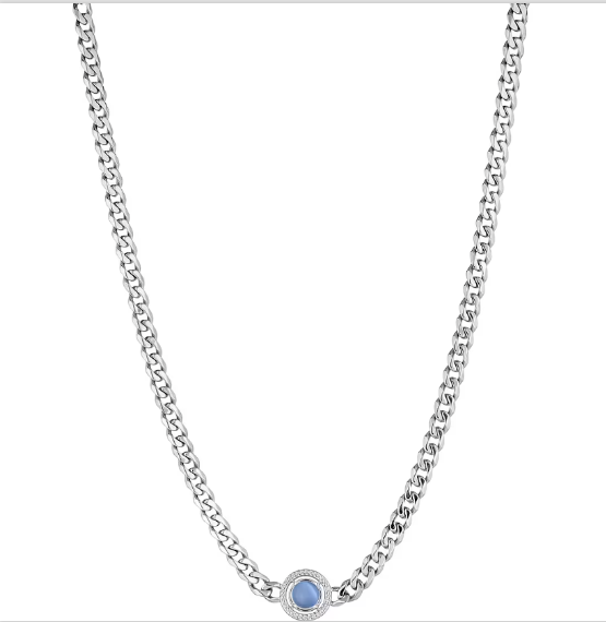 Collana Liu Jo Donna Acciaio Maglia A Catena Argentata con Pietra Centrale Azzurra _LJ1744