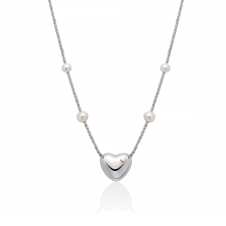 Collana Donna Argento925 Cuore Elemento Oro375 (9KT) Perle Bianche 7-7,5 mm _PCL6445