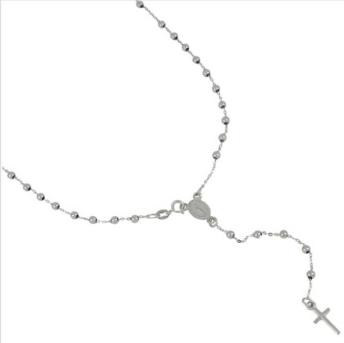 Collana Donna Oro Bianco Rosario Catenina Rolo' e Grani Lucidi Modello a Y _CL020