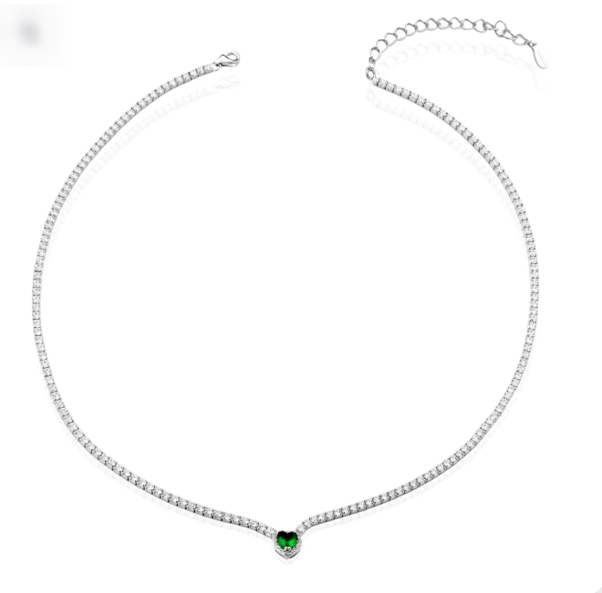 Collana Le Scritte dell'Amore Donna Argento 925 Modello Tennis Cuore Verde _LSC11