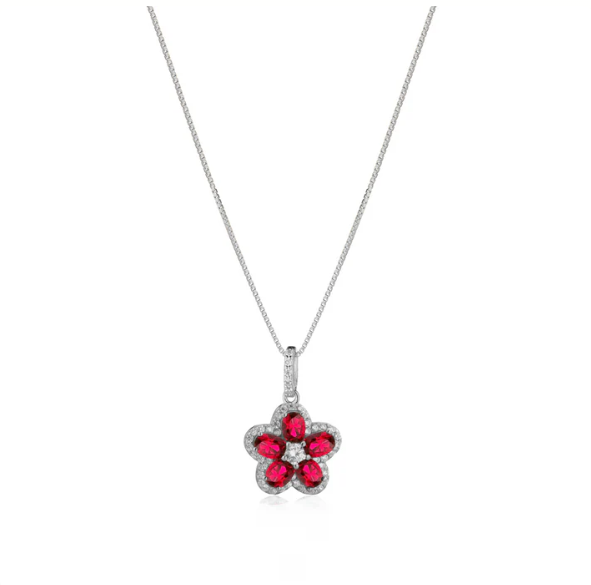 Collana Le Scritte dell'Amore Donna Argento 925 Fiore Swarovki Rosso _LSC30