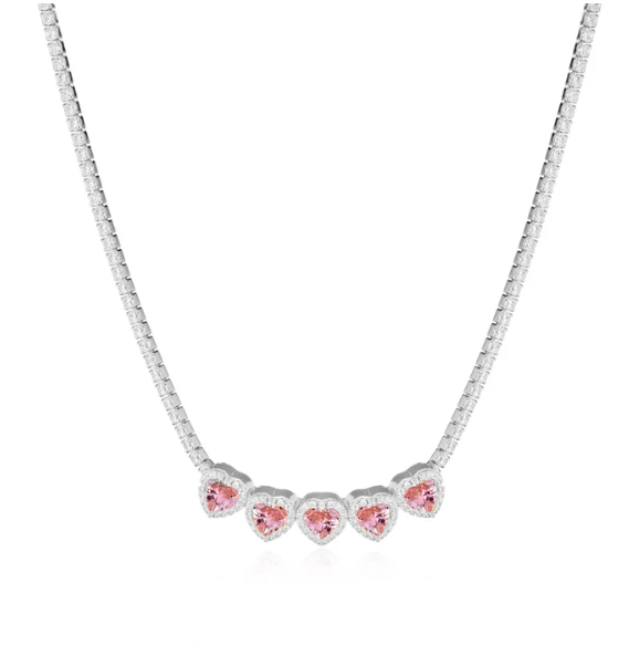 The Writings of Love Halskette für Damen, 925 Silber, Tennis, Swarovski, Rosa Herz _LSC01