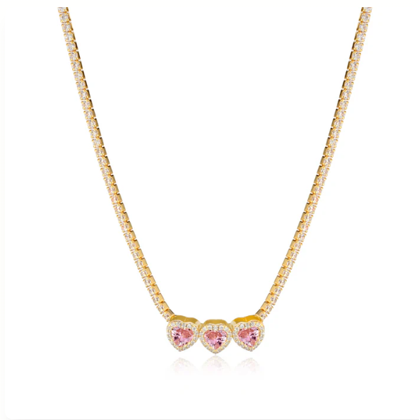 Collana Le Scritte dell'Amore Donna Argento 925 Tennis Gold Trilogy Cuore Rosa _LSC36