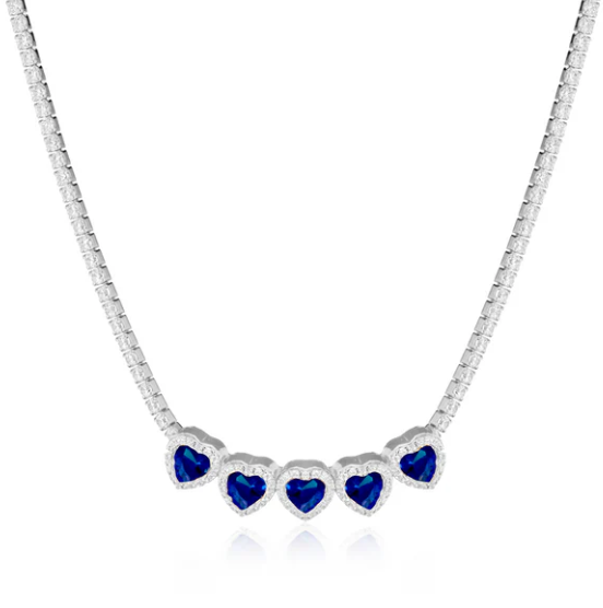 Collana Le Scritte dell'Amore Donna Argento925 Tennis Swarovski Cuore Blu _LSC03