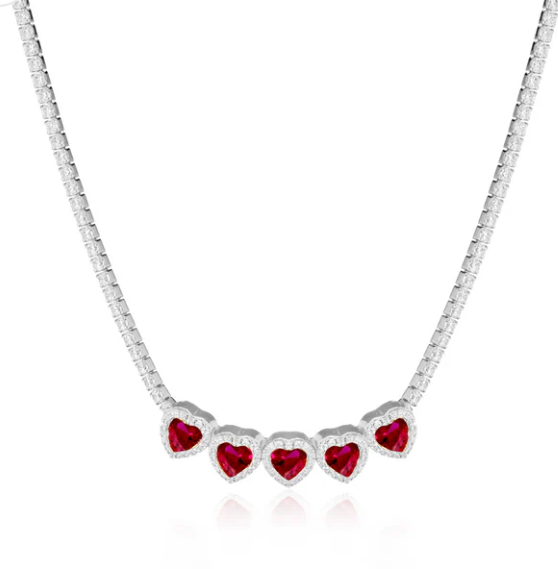 Collana Le Scritte dell'Amore Donna Argento925 Tennis Swarovski Cuore Rosso _LSC04