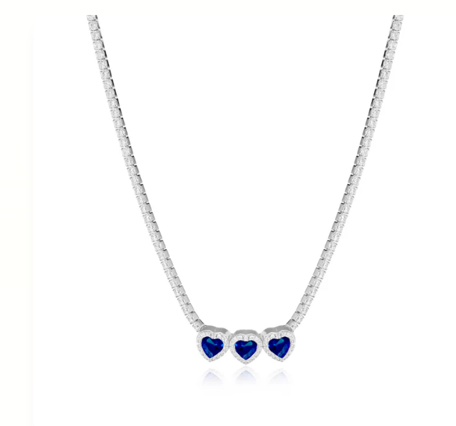 Collana Le Scritte dell'Amore Donna Argento 925 Tennis Trilogy Cuore Blu _LSC35
