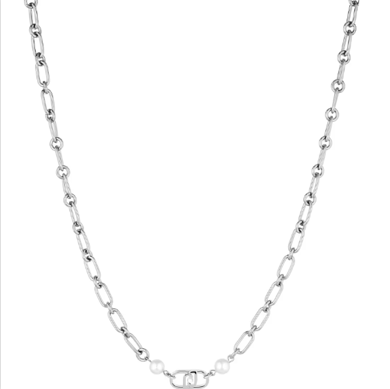 Collana Liu Jo Donna Acciaio Argentata Inserti Perle e logo Monogramma _LJ1731