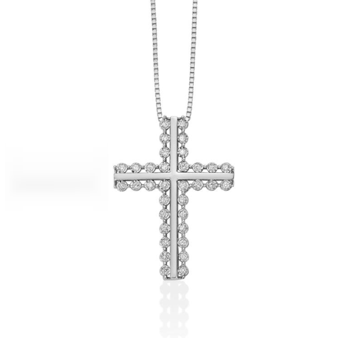 Collana Miluna Donna Oro Bianco 18 KT Pendente Croce 34 diamanti _CLD4420