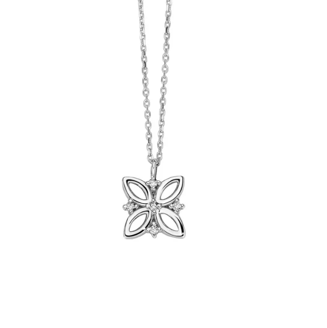 Collana Miluna Donna Oro Bianco 9 Kt Pendete Fiore e Diamanti _CLD4671X