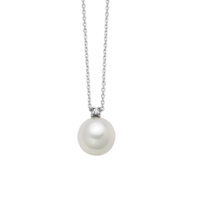 Collana Miluna Donna Oro Bianco 9 Kt Perla Naturale e Diamante _PCL6531X